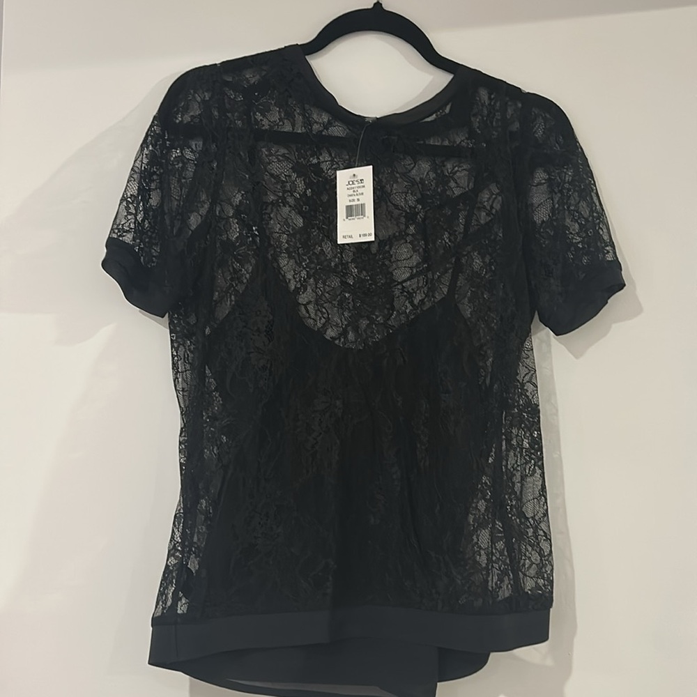 Joe's Jeans Black Sheer Short Sleeve Blouse